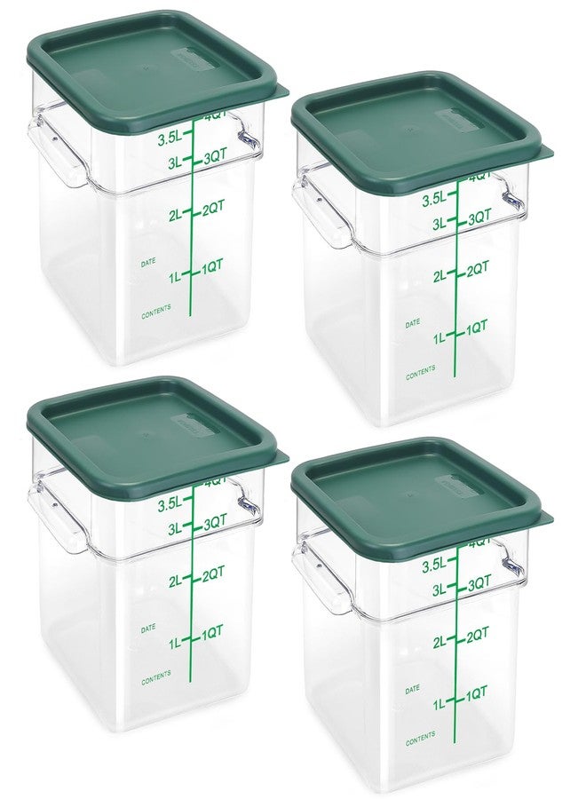 TSUBOR 4 Pack Food Storage Containers with Green Lids, 4.0 Qt - Square, Clear, Polycarbonate - Image 1